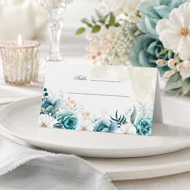 Teal Botanical Wedding Place Card (Teal Botanical Wedding Place Card)