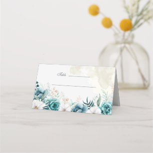 Teal Botanical Wedding Place Card