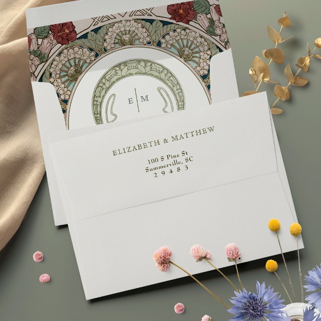 Teal Bougainvillea Art Nouveau Vintage Mucha Envelope (Creator Uploaded)