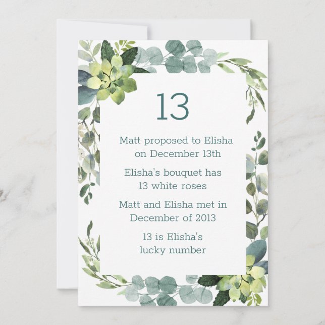 Teal Bouquet Conversation Starter - Table Number (Back)