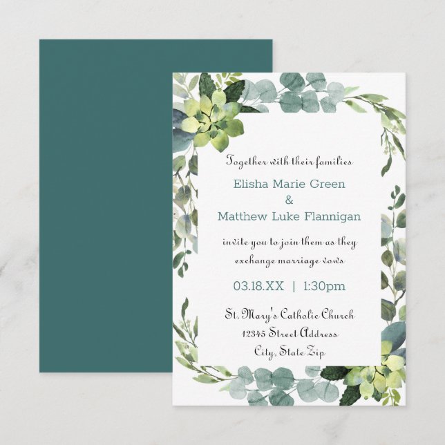Teal Bouquet Frame - 3x5 Wedding Invitation (Front/Back)