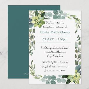 Teal Bouquet Frame - Baby Shower Invitation