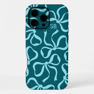 Teal Bow Monogram iPhone 16 Pro Max Case