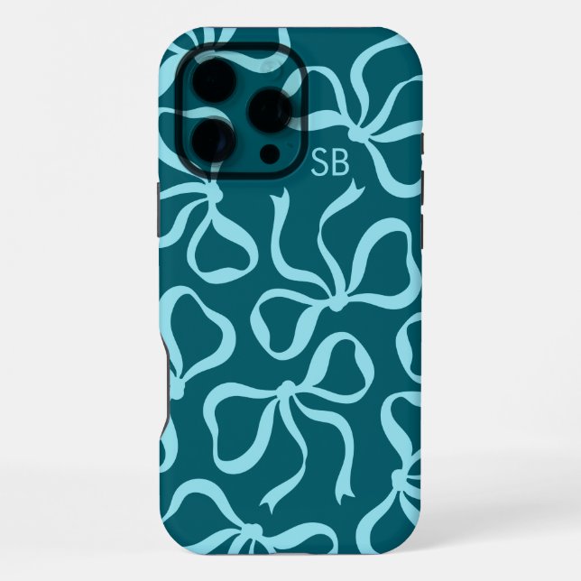 Teal Bow Monogram iPhone Case (Back)