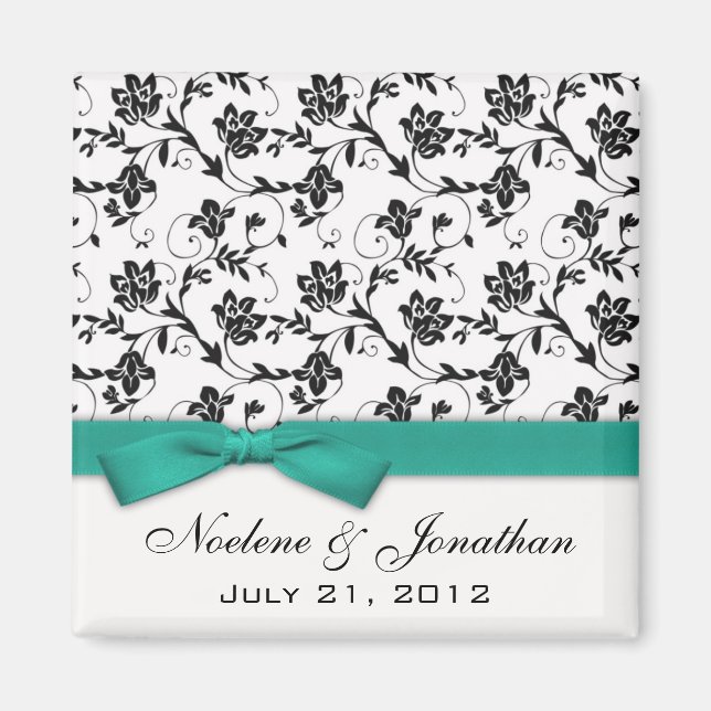 Teal Bow Wedding Flower Magnet (Front)