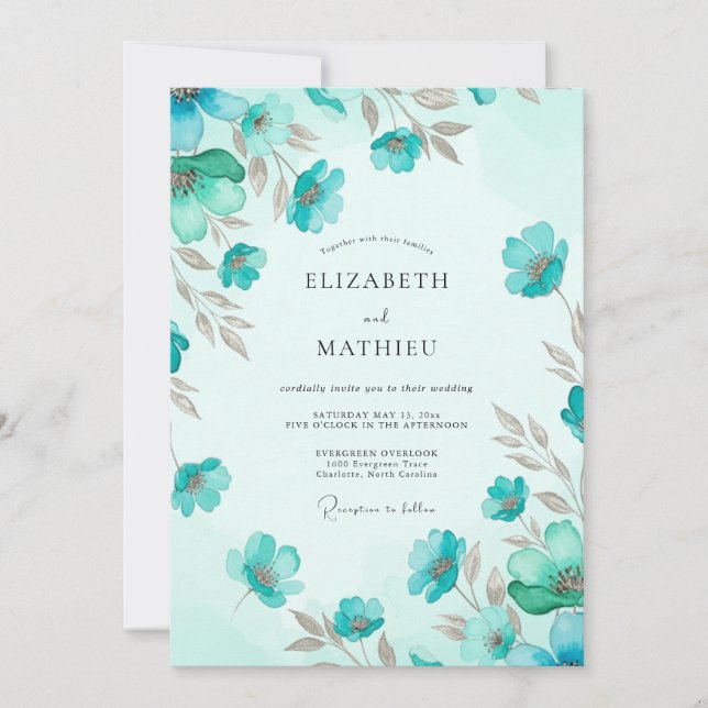 Teal Breezy Meadow Wedding Invitation (Front)