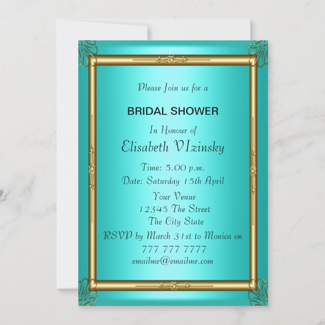 Teal Bridal Shower Invitation (Front)