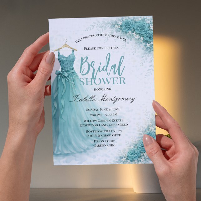 Teal Bridesmaid Dress Bridal Shower Invitation (Teal Bridesmaid Dress Bridal Shower Invitations)