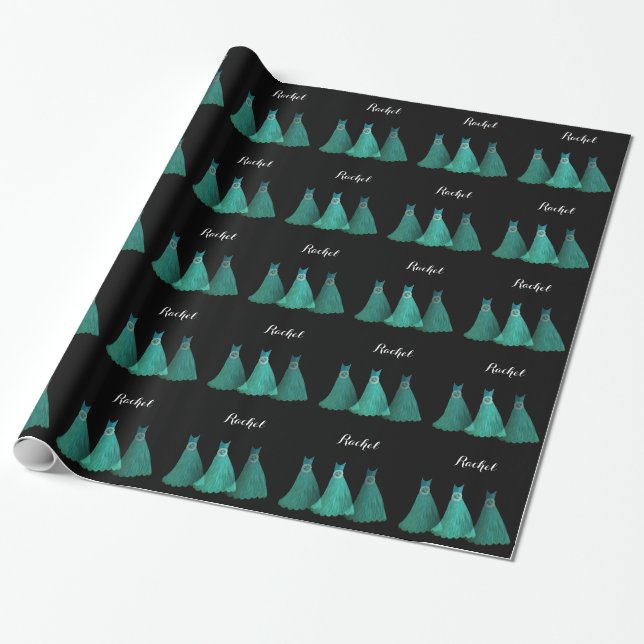 TEAL Bridesmaid Dresses Custom Name V13 Wrapping Paper (Unrolled)