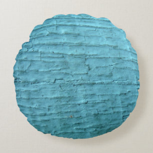 teal bright crackled wood  Blue  solid plain colou Round Cushion