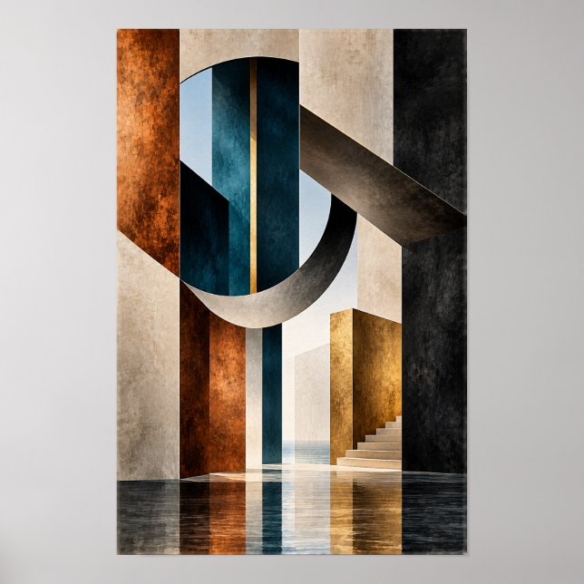 Teal Bronze Geometric Architecture Abstract Wall A Poster (Front)