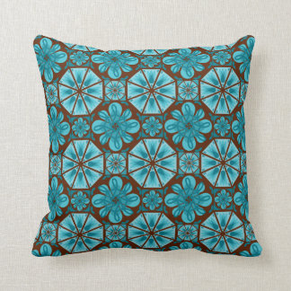Teal Brown Abstract Tile Pattern Cushion
