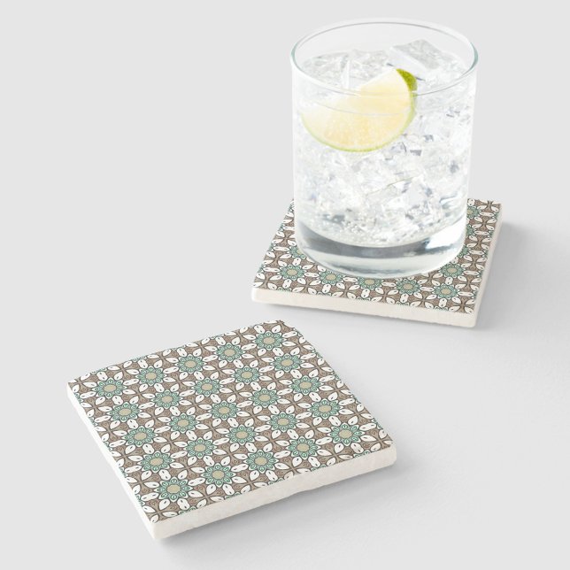Teal, brown and white geometric pattern  stone coaster (Creator Uploaded)