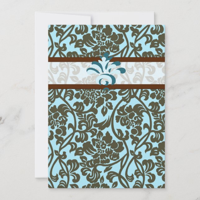 Teal & Brown Brocade Wedding Invitation (Front)