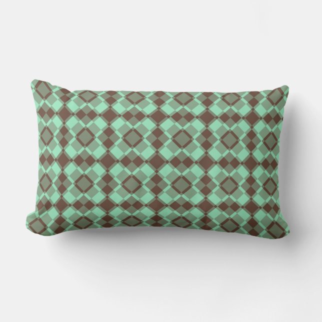 Teal Brown Checker Argyle Pattern Lumbar Cushion (Front)