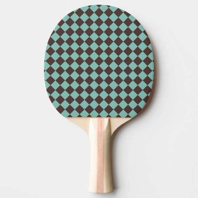 Teal Brown Chequered Diamond Pattern Ping Pong Paddle (Front)