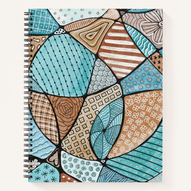 Teal & Brown Doodle Art Spiral Notebook (Front)