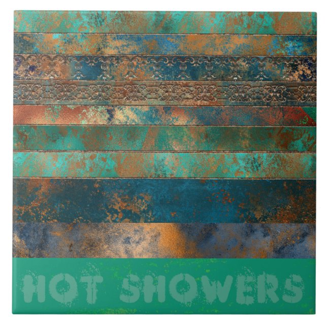 Teal brown faux copper patina inspired Industrial  Tile (Front)