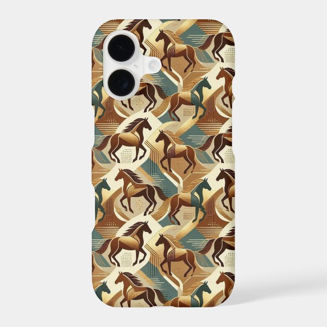 Teal Brown Gold Horses iPhone Case (Back)