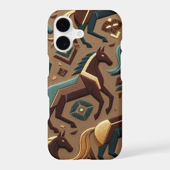Teal Brown Gold Horses iPhone Case (Back)