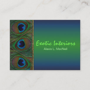 Teal, Brown, Gold Peacock Feathers Business Card