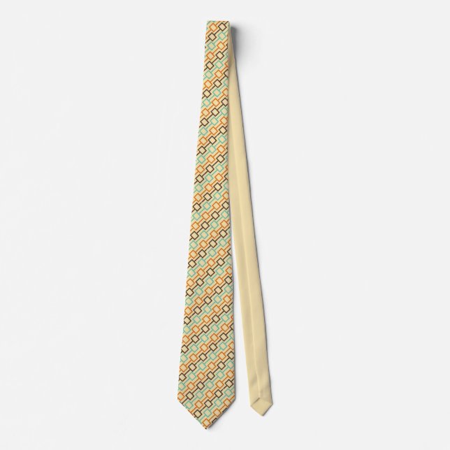 Teal Brown Orange Retro Geometric Pattern  Tie (Front)
