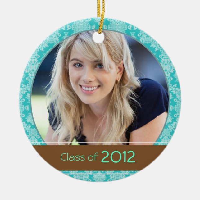 Teal & Brown Photo Graduation 2012 Keepsake Ceramic Tree Decoration (Front)