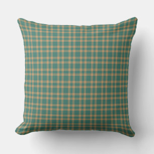 Teal Brown Plaid Pattern Cushion