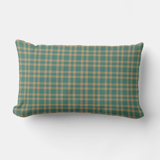 Teal Brown Plaid Pattern Lumbar Cushion (Front)