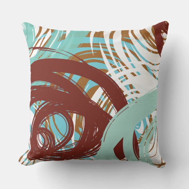 Teal Brown SPIRAL DESIGN Retro Throw Pillow (Front)
