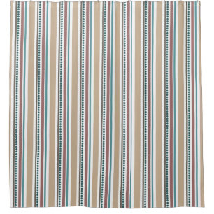 TEAL BROWN TAN PATTERNS SHOWER CURTAIN