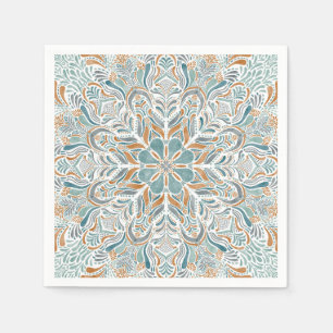 Teal Brown Watercolor Mandala Napkin