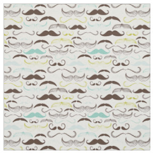 Teal, Brown & Yellow Moustaches Fabric