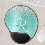Teal Brushed Metal Silver Glitter Monogram Name Gel Mouse Pad<br><div class="desc">Easily personalise this trendy chic mouse pad design featuring pretty silver sparkling glitter on a teal brushed metallic background.</div>