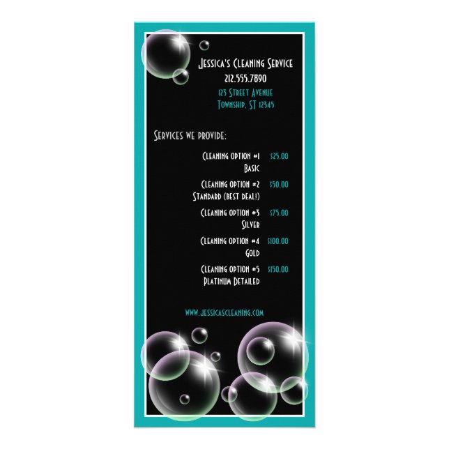 Teal Bubbles Cleaning Service Rack Cards (Front)