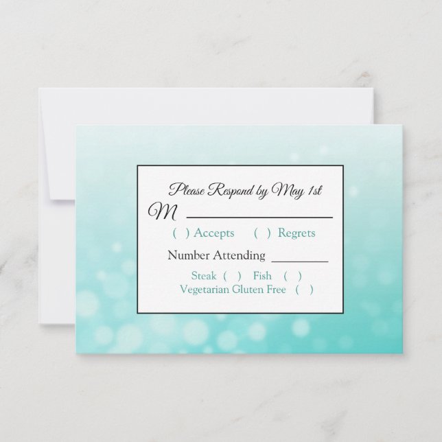 Teal Bubbles Elegant Wedding RSVP card (Front)