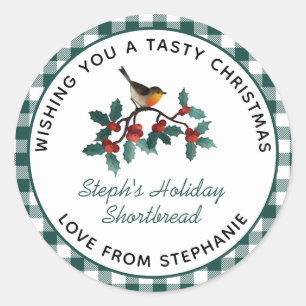 Teal Buffalo Plaid Christmas Food Gift Classic Round Sticker