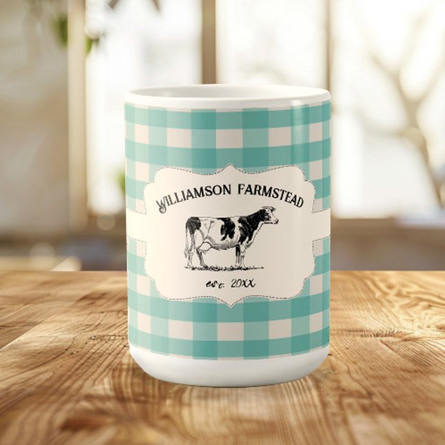 Teal Buffalo Plaid Farm Cow Coffee Mug (Teal Buffalo Plaid Farm Cow Coffee Mug)