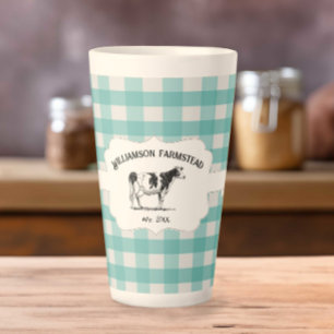 Teal Buffalo Plaid Farm Cow Latte Mug