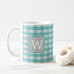 Teal Buffalo Plaid Monogram Mug