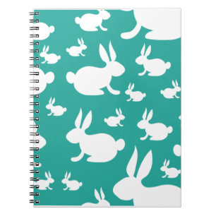 Teal Bunny Pattern Spiral Notebook