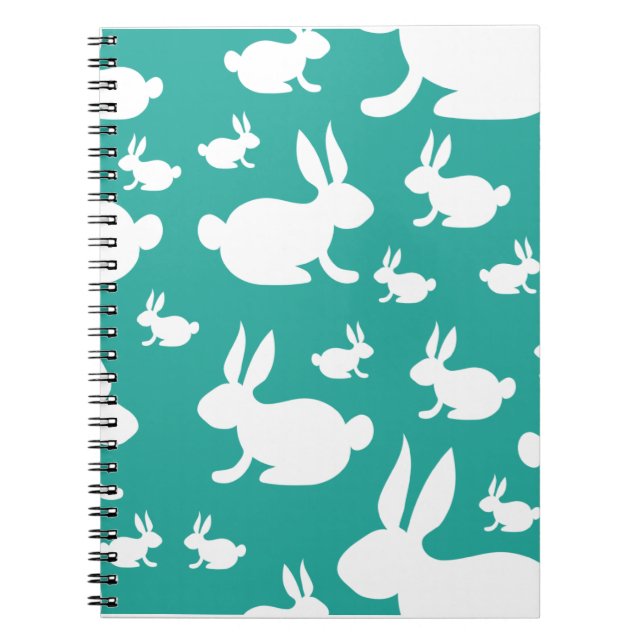 Teal Bunny Pattern Spiral Notebook (Front)