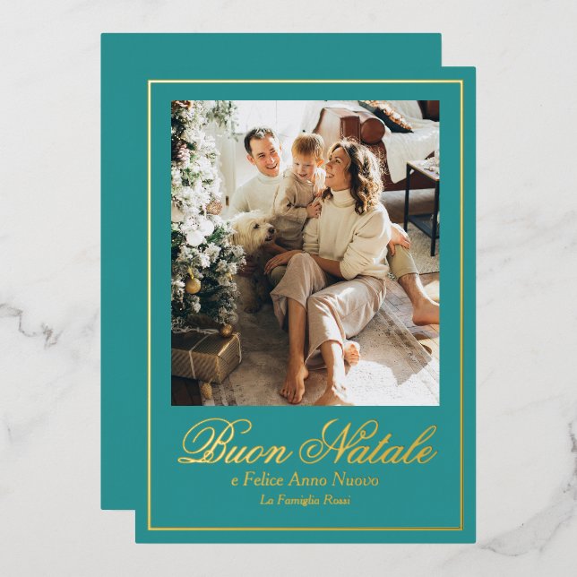 Teal Buon Natale e Felice Anno Nuovo Script Photo (Front/Back)