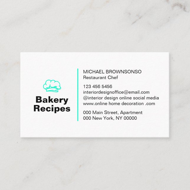 Teal Burger Photo Restaurant Chef Food Business Card (Front)