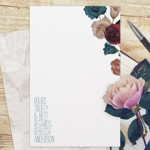 Teal, Burgundy, Beige Roses Personal Stationary