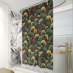 Teal Burgundy Ginkgo Leaf Pattern Shower Curtain