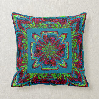Teal Burgundy Green Flower Throw Pillow
