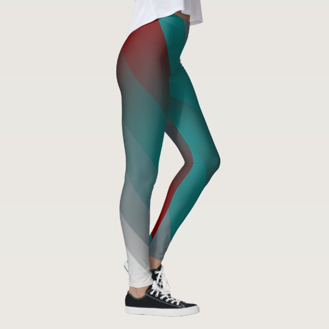 teal burgundy grey stripes leggings (Right)