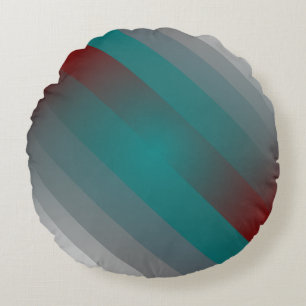 teal burgundy grey stripes round cushion