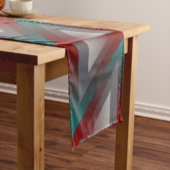 teal burgundy grey triangle long table runner (In Situ)